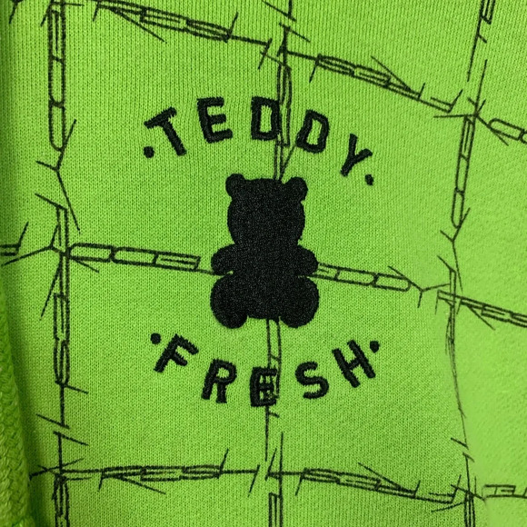 Teddy Fresh Mens Green Barbed Wire Hoodie Large Skater  Punk Street Wear Grunge - Picture 4 of 16